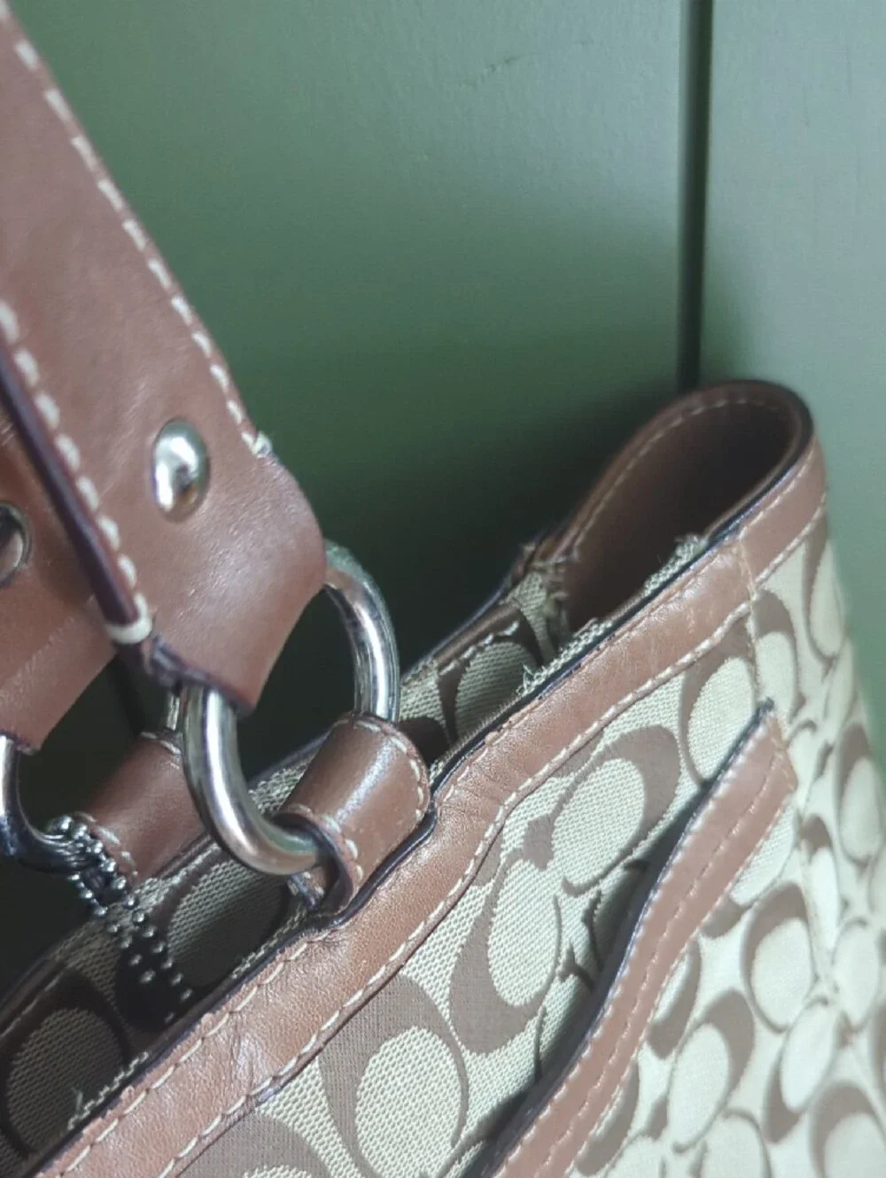 Coach Canvas Tote in Khaki and Rose